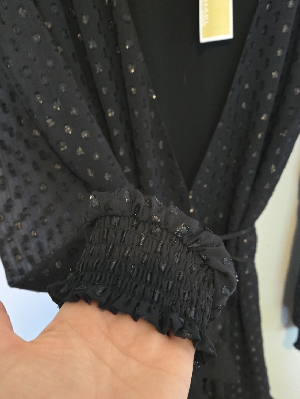 MICHAEL Michael Kors Black Long-Sleeve Dot-Texture Wrap Dress - Picture 2 of 11